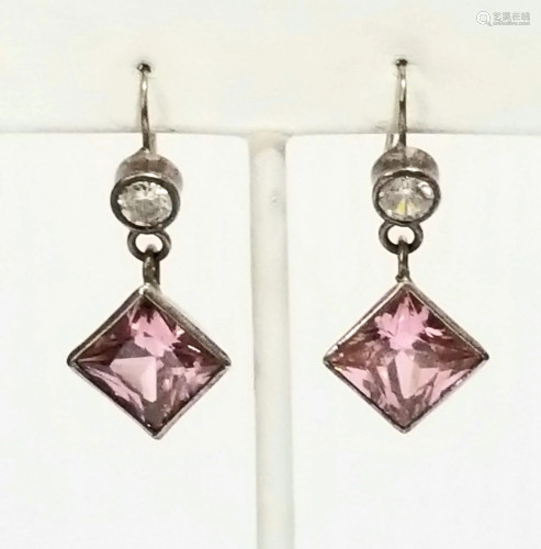 Beautiful Sterling Silver Pink & Clear Stone Earrings