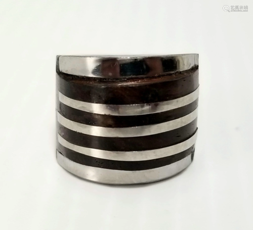 Amazing Art Deco 925 Wood Ring