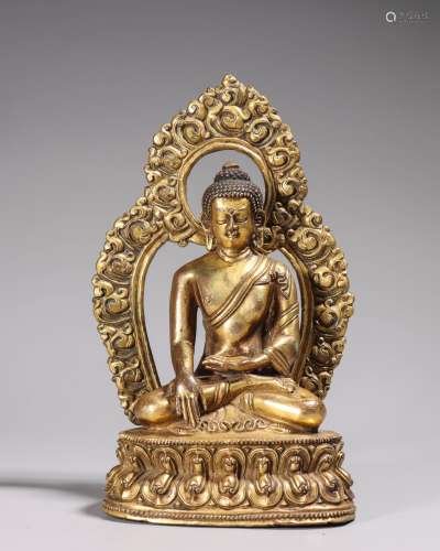 銅鎏金背光釋迦牟尼佛造像