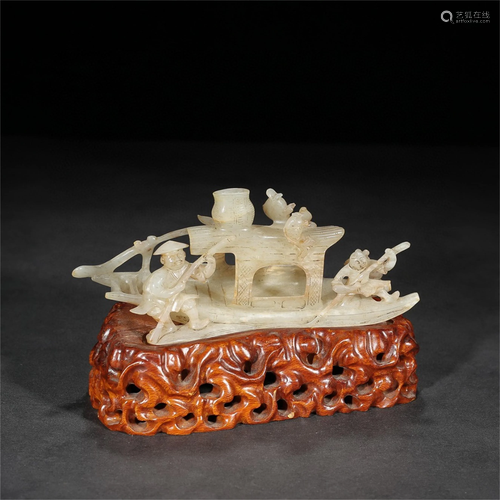 A Carved Jade Boat Shaped Ornament