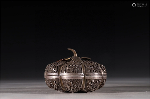 A Silver Pumpkin Shaped Box with Cover