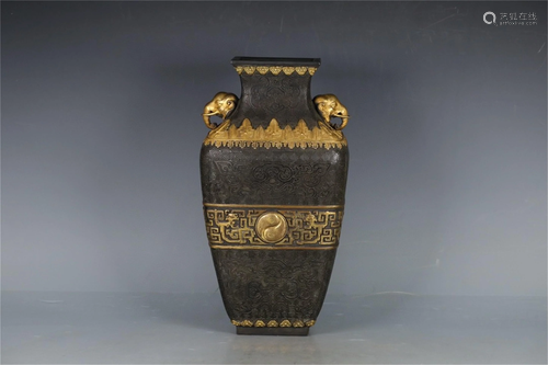 A Gilt Bronze Double Elephant Ear Vase