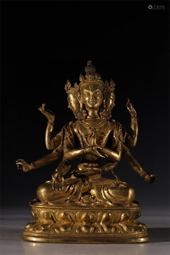 A Gilt Bronze Figure of Guanyin