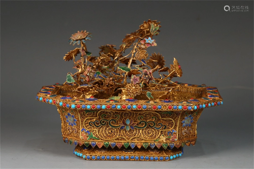 A Gilt Silver Flowers Patterned Bonsai