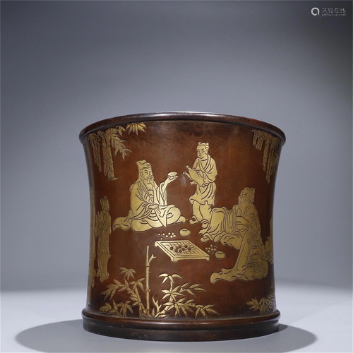 A Gilt Bronze Figure Patterned Brush Pot