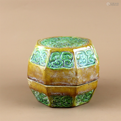 A San-Cai Glazed Porcelain Box with Cover