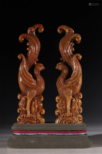 Pair of Carved Tianhuang Stone Phoenix Shaped Seals