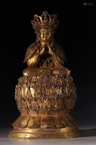 A Chinese Gilt Bronze Figure of Guanyin