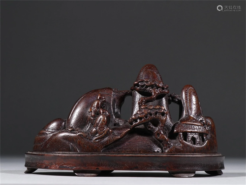 A Carved Agarwood Figure Patterned Decoration