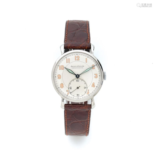 JAEGER LECOULTRE Montre bracelet en acier sur cuir.