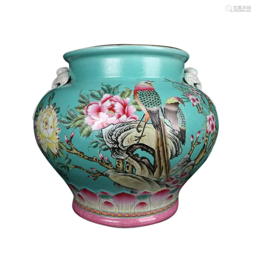 PAINTED ENAMEL 'SWALLOW AND FLOWER' CYLINDER