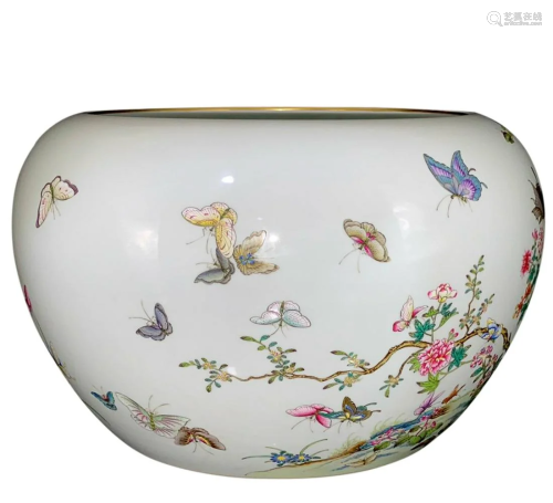 PAINTED ENAMEL 'BUTTERFLY AND FLOWER' CYLINDER