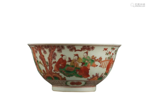 RED AND GREEN-ENAMELED 'FIGURE STORY' BOWL