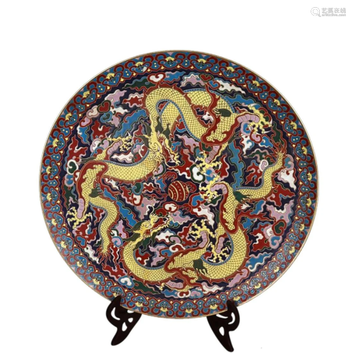 PAINTED ENAMEL 'DRAGON PURSUING PEARL' CHARGER