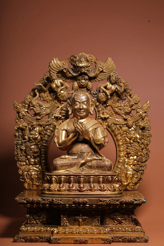 Qing Dynasty Gilt Bronze Guru Sitting Figure