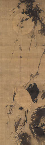 林良（1428-1494）（传） 月前鹭鸟 立轴 水墨绢本