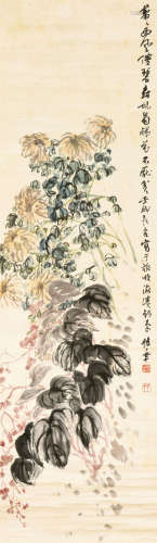 陈半丁（1876-1970） 菊花 立轴 设色绫本