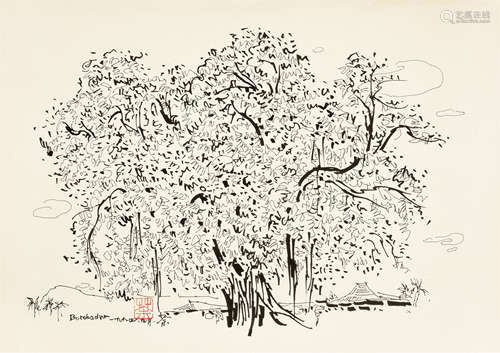 吴冠中（1919-2010） Borobudur 钢笔速写 镜心 纸本