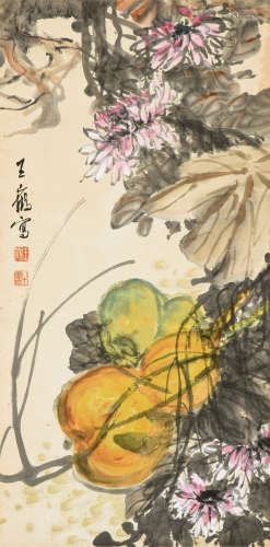 王鹤 葫芦花卉 立轴 设色纸本