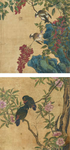 佚名 花鸟 （双幅） 立轴 设色绢本
