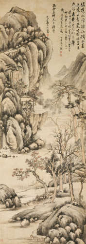 高简（1634-1707） 春林钓艇 立轴 设色纸本