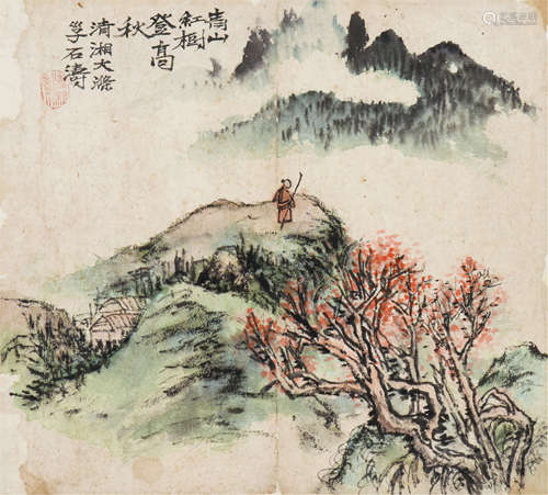 石涛（1642-约1707） 青山红树登高秋 镜心 设色纸本