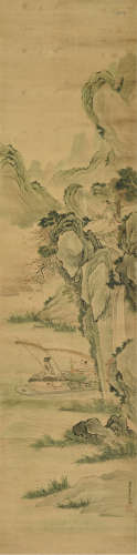 冷枚（约1669-1742） 峡江抚琴 立轴 设色绢本