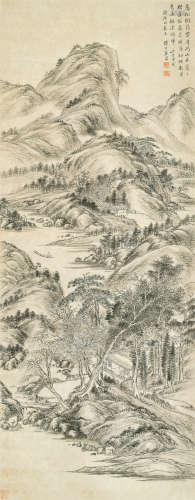 奚冈（1746-1803） 坐看渔艇送斜晖 立轴 水墨纸本