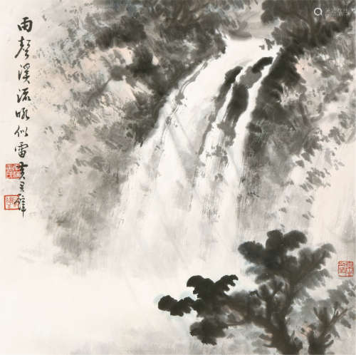 黄君璧（1898-1991） 雨声溪流吼似雷 镜心 设色纸本