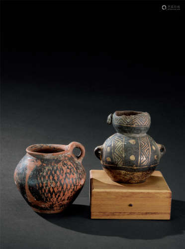 仰韶文化（约B.C.5000～3000） 彩陶把壶 葫芦形双耳壶 （二件一组）