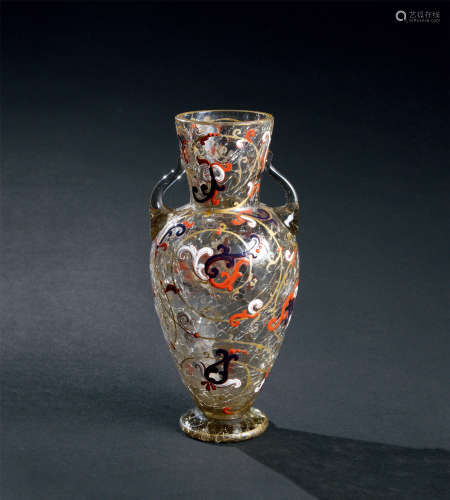 清代（1644～1911） 料胎珐琅彩花卉纹双耳瓶