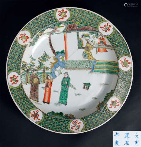 清代（1644～1911） 五彩庭院高士纹大盘