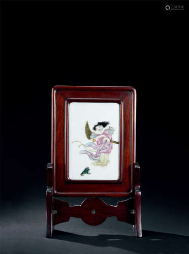 民国（1912～1949） 嵌粉彩刘海戏金蟾纹瓷板砚屏