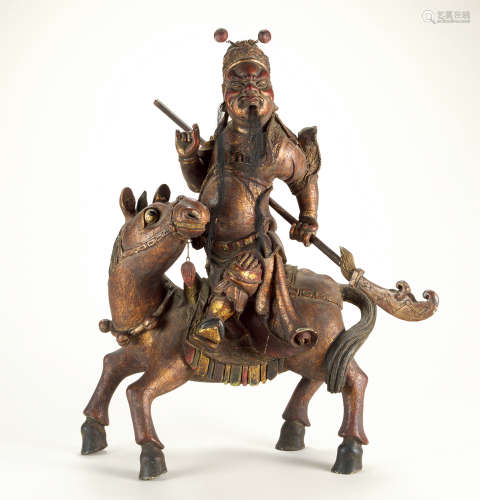 清代（1644～1911） 福建漆器大漆木雕骑马关公像