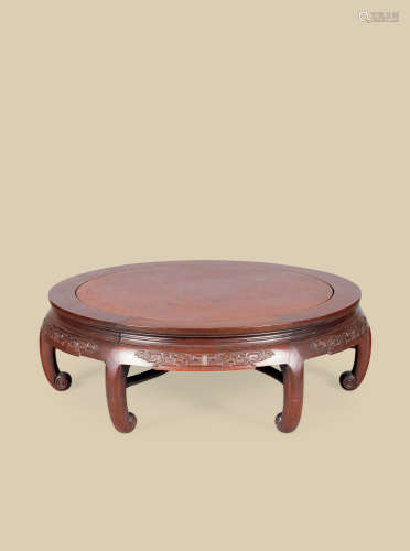 清代（1644～1911） 红木嵌瘿木面夔龙纹圆桌