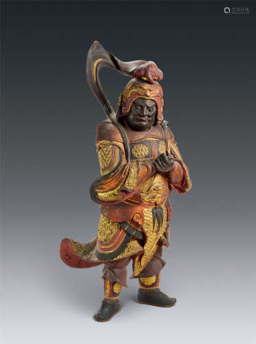 明代（1368～1644） 描金彩绘武士立像