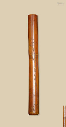 清代（1644～1911） 竹刻山水人物纹香筒