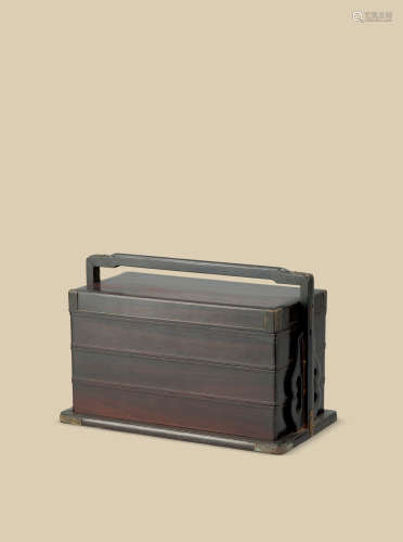 清代（1644～1911） 紫檀三重长方提梁盒