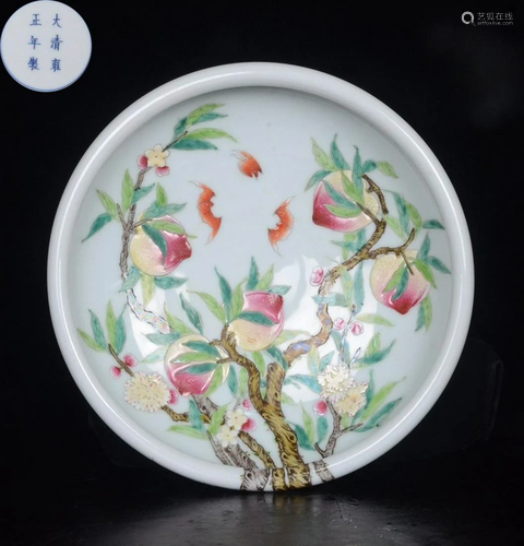 YONGZHENG MARK FAMILLE ROSE GLAZE PEACH PATTERN BRUSH