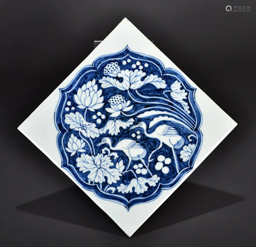 YONGLE MARK BLUE&WHITE GLAZE LOTUS PATTERN BOARD