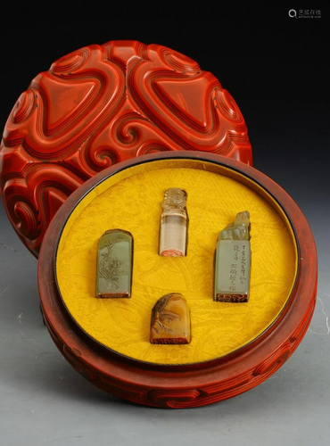 SET OF CYSTAL &TIANHUANG STONE & SOAPSTONE SEALS