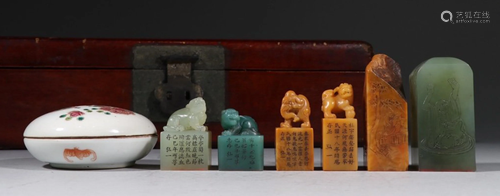 SET OF HONGYI MARK TIANHUANG STONE SEALS WITH P…