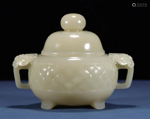 HETIAN JADE BUTTERFLY PATTERN CENSER WITH COVER