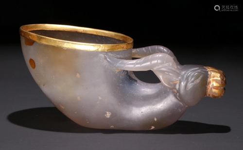 AGATE GILT SILVER FILLED GOAT HEAD SHAPE CUP