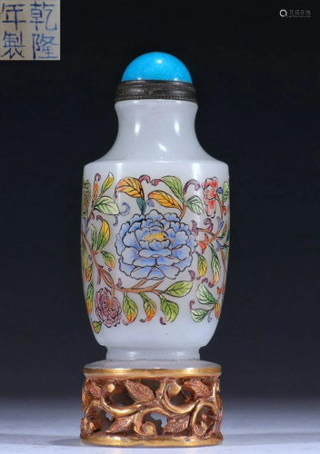 GLASS LOTUS PATTERN SNUFF BOTTLE