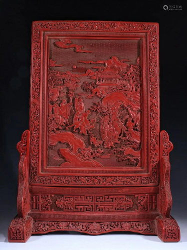RED LACQUER FIGURE STORY PATTERN TABLE SCREEN
