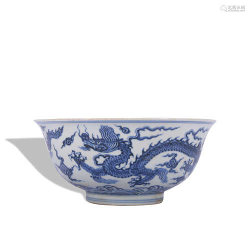 A blue and white 'dragon' bowl