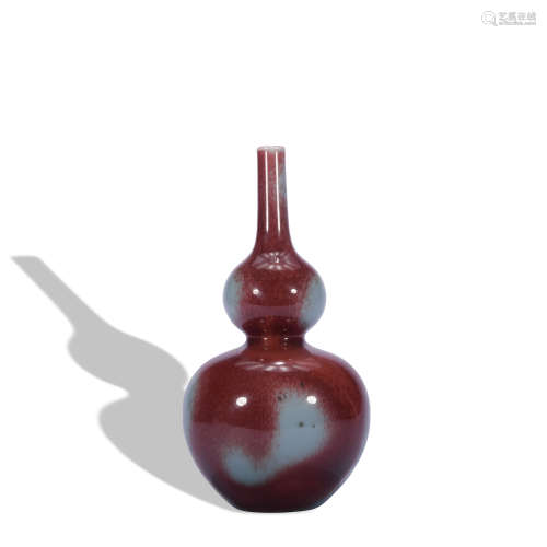 A flambe glazed gourd-shaped vase