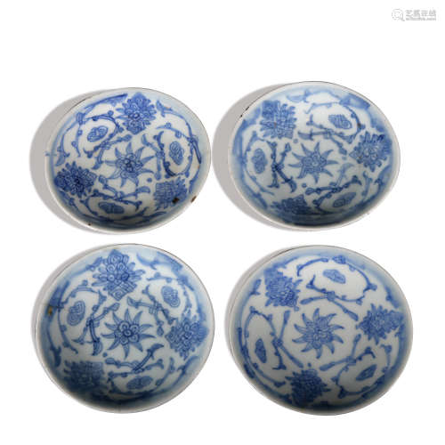 A set of blue and white dish
