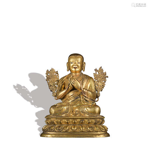 A gilt-bronze statue of tsongkhapa